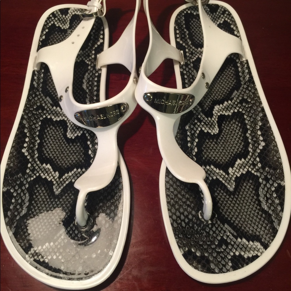 MICHAEL Michael Kors White and Black Snake Print Sandals